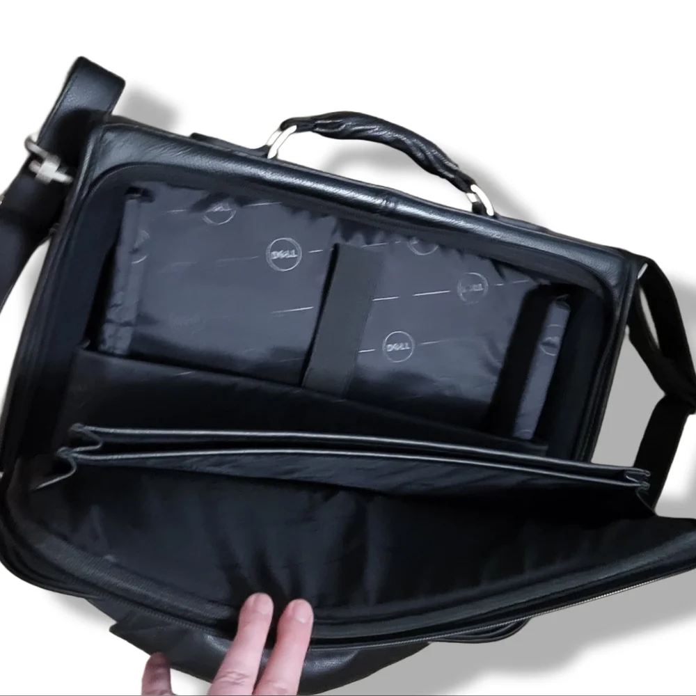 🌿Vintage Dell Stylish Mens Roomy Black Leather Vintage Laptop Briefcase